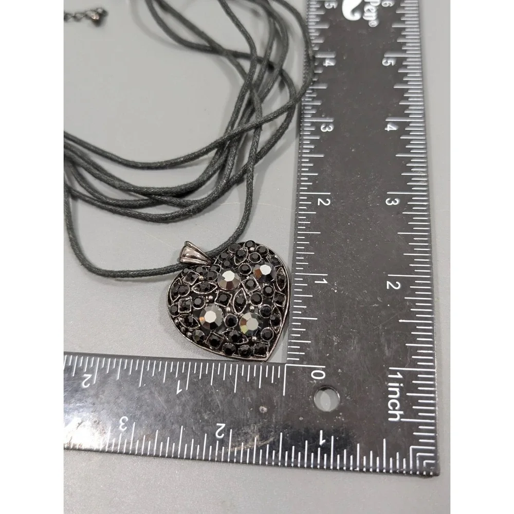Black‎ Heart Pendant Necklace Gothic Rhinestone Multi Cord Y2K 17